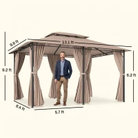 Outsunny 10' x 13' Patio Gazebo, Outdoor Gazebo Canopy Shelter with Curtains, Vented Roof, Steel Frame for Garden, Lawn, Backyard and Deck, Khaki(m-3)