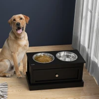 PawHut Elevated Dog Bowls with Storage Drawer, Raised Dog Bowl Stand Pet Food Bowl Dog Feeding Station, Black(m-2)