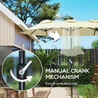 Outsunny Double-sided Patio Umbrella, 9.7' Outdoor Umbrella with Tilt and Crank, LED Solar Light and 12 Ribs, Cream White(m-6)