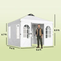 Outsunny 9.6 x 9.6 ft Pop Up Canopy Tent with Sidewalls, One Push Setup, UPF50+ Portable Instant Canopy Shelter, White(m-3)