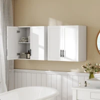 HOMCOM 2-Piece Simple Medicine Cabinet Wall Mounted, Bathroom Wall Cabinet with 2 Doors and Adjustable Shelf Storage, White(m-1)