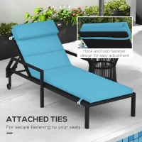 Outsunny Patio Chaise Lounge Chair Cushions Replacement Sun Lounger Pads with Headrest and Ties, Set of 2, Turquoise(m-6)