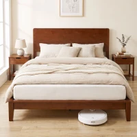 HOMCOM Queen Size Bamboo Platform Bed Frame with Headboard and 12 Poplar Slats, No Box Spring Needed, Easy Assembly, Brown(m-2)