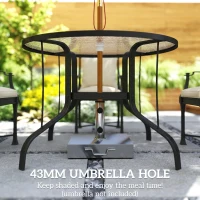 Outsunny 38" Round Patio Table with Umbrella Hole, Tempered Glass Outdoor Dining Table, Black(m-5)