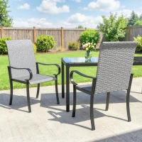 Outsunny Set of 2 Outdoor Wicker Dining Chairs with Armrest, Steel Frame, High Back and Deep Seating, Gray(m-8)