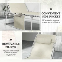 Outsunny Tanning Chair with Face Hole and Side Table, 5-Position Folding Outdoor Chaise Lounge Chair, Beige(m-9)
