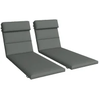 Outsunny Patio Chaise Lounge Chair Cushions Replacement Sun Lounger Pads with Headrest and Ties, Set of 2, Grey(m-9)