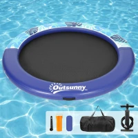 Outsunny 8FT Inflatable Water Hammock Floating Ring, Inflatable Floating Dock Platform for for Lakes, Pools, Oceans, Blue(m-11)