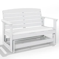 Outsunny Patio Glider Bench w/ HDPE Slatted Double Rocking Chair, White(m-11)