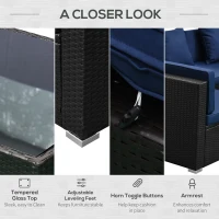 Outsunny 7 Piece Patio Furniture Set, Wicker Outdoor Sectional Sofa Set, All Weather PE Rattan Outdoor Furniture with Cushions, Glass Top Coffee Table, Pillows, Dark Blue(m-7)