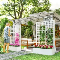Outsunny Galvanized Raised Garden Bed Planter Box with Trellis for Climbing Plants, Vegetable, Vines, 43" x 16" x 70", White(m-8)