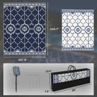 Outsunny Reversible Outdoor Rug Carpet with LED Lights, 12' x 9' PP Straw Rug with Carry Bag and Ground Stakes(m-3)