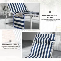 Outsunny Tanning Chair Set of 2 with Face Hole and Side Table, 5-Position Folding Outdoor Chaise Lounge Chair, Blue and White(m-9)