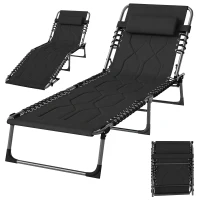 Outsunny Padded Folding Chaise Lounge Chair, Outdoor 6-Level Reclining Camping Tanning Chair with Headrest for Beach, Yard, Patio, Pool, Black(m-11)