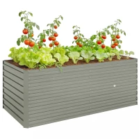 Outsunny 5' x 3' x 2' Raised Garden Bed, Galvanized Planter Box for Growing Flowers, Herbs and Vegetables, Light Grey(m-9)