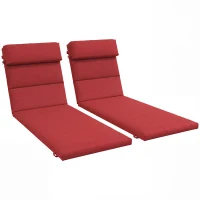 Outsunny Patio Chaise Lounge Chair Cushions Replacement Sun Lounger Pads with Headrest and Ties, Set of 2, Wine Red(m-9)