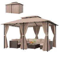 Outsunny 10' x 13' Patio Gazebo, Outdoor Gazebo Canopy Shelter with Curtains, Vented Roof, Steel Frame for Garden, Lawn, Backyard and Deck, Khaki(m-10)