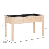 Outsunny Raised Garden Bed with Legs, 48" x 22" x 30", Elevated Wooden Planter Box, Self-Draining with Bed Liner for Vegetables, Herbs, and Flowers Backyard, Patio, Balcony Use, Natural(m-3)
