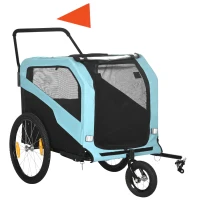 Aosom 2-in-1 Dog Bike Trailer Pet Stroller Carrier for Large Dogs with Hitch, Quick-release Wheels, Foot Support, Pet Bicycle Cart Wagon Cargo for Travel, Blue(m-13)