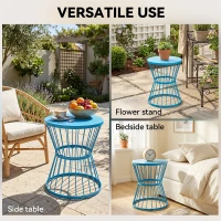 Outsunny 16" Patio Side Table, Garden End Table with Hourglass Design, Steel Accent Table for Outdoor and Indoor Use, Blue(m-6)