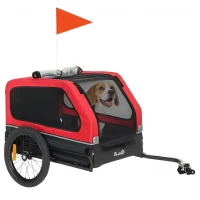 PawHut Dog Bike Trailer for Small & Medium Dogs, Universal Bicycle Coupler, Flip-Down Ramp Tailgate, Red(m-11)