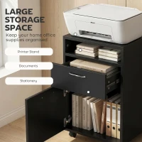 HOMCOM Mobile Storage Cabinet Organizer with Drawer and Cabinet, Printer Stand with Castors, Black(m-4)