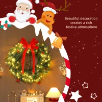 HOMCOM 36 Inch Christmas Wreath for Front Door with LED Lights, Prelit Christmas Wreath with 8 Modes and Ornaments, Green(m-4)