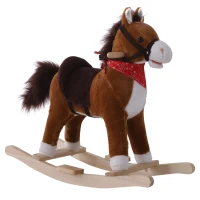 Qaba Kids Ride on Rocking Horse Plush Toy with Realistic Sounds and Red Scarf for Over 3 Years Old Birth Gift(m-1)