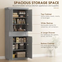 HOMCOM Modern Kitchen Pantry Freestanding Cabinet Cupboard with Doors and Drawer, Adjustable Shelving, Gray(m-4)