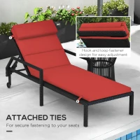 Outsunny Patio Chaise Lounge Chair Cushions Replacement Sun Lounger Pads with Headrest and Ties, Set of 2, Wine Red(m-6)
