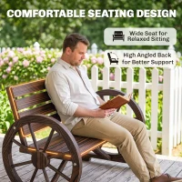 Outsunny 42" Wood Wagon Wheel Bench Garden Loveseat Rustic Seat Relaxing Lounge Chair Outdoor Decorative Seat Park Decor, Brown(m-7)