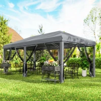 Outsunny 10' x 20' Pop Up Canopy Tent with Netting, Heavy Duty Instant Sun Shelter, Large Tents for Parties with Carry Bag for Outdoor, Garden, Patio, Gray(m-10)