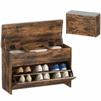 HOMCOM Shoe Storage Bench with Flip Drawer and Lift Top Storage, Entryway Bench with Seat Cushion for Hallway, Rustic Brown(m-9)