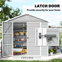 Outsunny 8' x 6' Garden Storage Shed, Outdoor Tool & Equipment Storage House with Wide Door, Foundation Kit, Vents, Window, Light Grey(m-7)