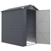 Outsunny 4.5' x 6' Plastic Garden Storage Shed with Latch Door, Vents, Sloped Roof, Dark Grey(m-2)