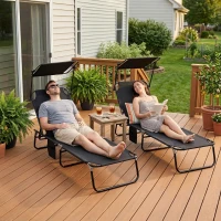 Outsunny Chaise Pool Lounge Chairs Set of 2, Outdoor Sun Tanning Chairs, Reclining Back, Steel Frame and Side Pocket, Black(m-2)