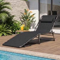 Outsunny Padded Folding Chaise Lounge Chair, Outdoor 6-Level Reclining Camping Tanning Chair with Headrest for Beach, Yard, Patio, Pool, Black(m-10)