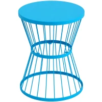 Outsunny 16" Patio Side Table, Garden End Table with Hourglass Design, Steel Accent Table for Outdoor and Indoor Use, Blue(m-1)