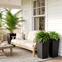 Outsunny 22.8 Inch Set of 3 Outdoor Planters with Stone Finish and Wheels, Stackable Tapered Planters with Drainage Hole, Black(m-10)