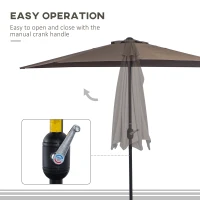 Outsunny 9ft Half Round Umbrella Outdoor Patio Garden Balcony Parasol Window Sun Shade w/ 5 Ribs Coffee(m-4)