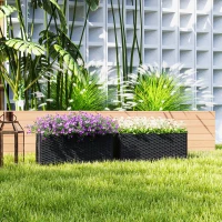 Outsunny 2 Pack 20 Inch Railing Flower Pots, Hanging Flower Pots with Hooks, Drainage Holes for Fence, Rattan Look, Black(m-9)