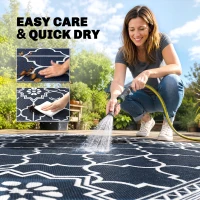 Outsunny Reversible Outdoor Rug Carpet with LED Lights, 12' x 9' PP Straw Rug with Carry Bag and Ground Stakes(m-7)