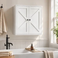 HOMCOM Bathroom Wall Cabinet, Farmhouse Bathroom Cabinet Wall Mount with 2 Shelves, White Wood Grain(m-10)