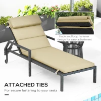 Outsunny Patio Chaise Lounge Chair Cushions Replacement Sun Lounger Pads with Headrest and Ties, Set of 2, Beige(m-6)