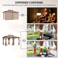 Outsunny 10' x 13' Patio Gazebo, Outdoor Gazebo Canopy Shelter with Curtains, Vented Roof, Steel Frame for Garden, Lawn, Backyard and Deck, Khaki(m-5)