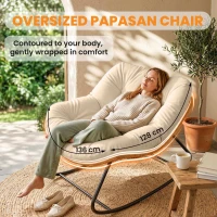 Outsunny Indoor Outdoor Papasan Rocking Chair, Oversized Rocking Egg Chair with Cushion for Garden, Patio, Cream White(m-4)