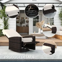 Outsunny Outdoor Wicker Swivel Recliner Chair, Lifting Footrest, 360° Rotating Basic, Water-resistant Cushions, Khaki(m-6)