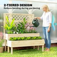 Outsunny 2-Tier Raised Garden Bed with Trellis, Elevated Planter Box for Climbing Plants, Natural(m-5)