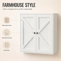 HOMCOM Bathroom Wall Cabinet, Farmhouse Bathroom Cabinet Wall Mount with 2 Shelves, White Wood Grain(m-6)