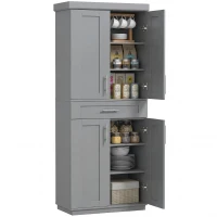 HOMCOM Modern Kitchen Pantry Freestanding Cabinet Cupboard with Doors and Drawer, Adjustable Shelving, Gray(m-11)